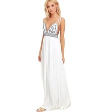 Lulus White Embroidered Boho Maxi Dress EHT10055A Small Backless Smocked Waist