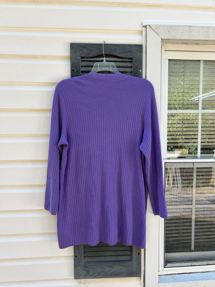 NWT Talbots Pretty Lavender V-Neck Woven Stripe Long Sleeve Cardigan 3X 22W 24W - Image 4 of 4