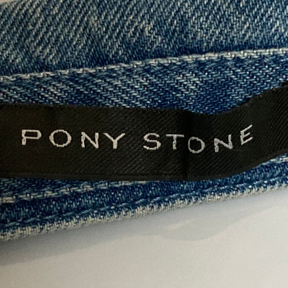 PONY STONE Metal Chain Backless Denim Jacket, One Size, Blue Women