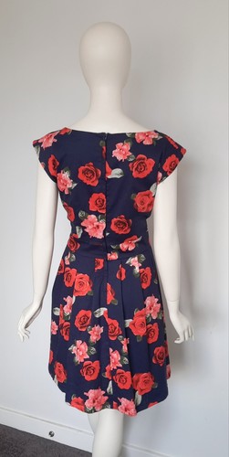 Timeless By Vanessa Tong Size 18 Navy Blue & Red Floral Fit & Flare Dress - Picture 6 of 9