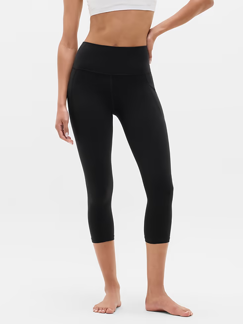 Athleta L Salutation Stash High Rise Capri Tights LARGE  BLACK NEW #531304