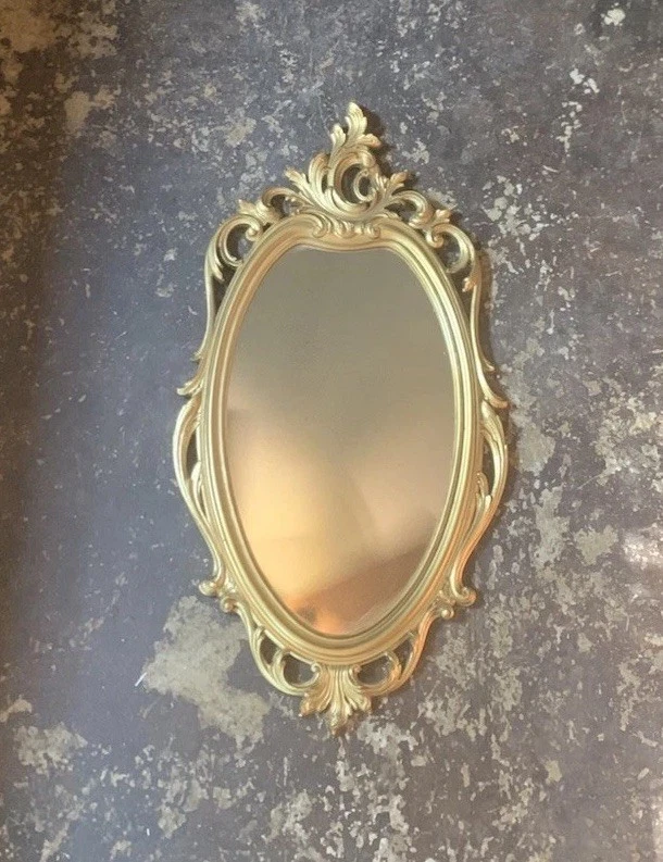 Винтажное золотое настенное зеркало 1965 французское кантри рококо сирокко США 30x16 - Изображение 2 из 4