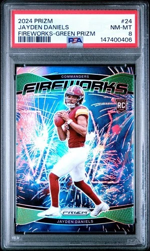2024 Panini Prizm Jayden Daniels Fireworks Green Rookie RC #24 PSA 8 NM-MT