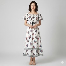 Tory Burch Meadow Folly Cotton Voile Midi Dress Size Small