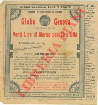 Globo. Genova - Cartella pubblicitaria con cedole di Concorso a premi.