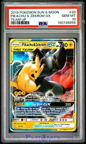 Pokemon Card PSA 10 Pikachu & Zekrom GX Team Up 33/181 Ultra Rare Holo SM 2019