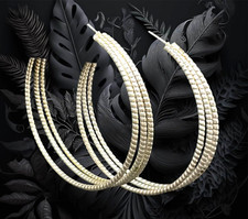 VTG Large Earrings Hoops Triple Silver Tone Metal for Pierced Ears 2"