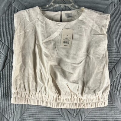 A New Day Women's Slim Fit Extended Shoulder Gauze Tank Top Ivory Size M