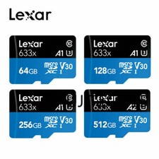Lexar 633X 128/ 256/ 512GB U3 V10/V30 A1/A2 Class 10 MicroSD XC TF Memory Card