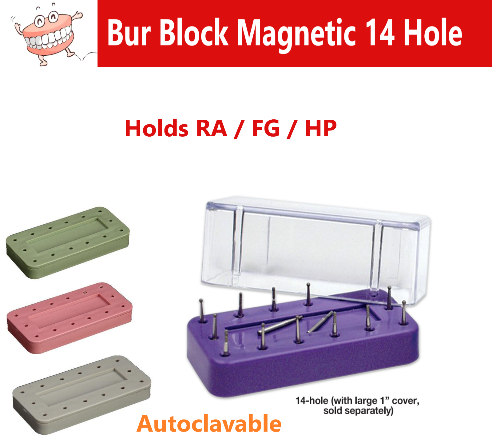Dental Lab Bur Block Holder Station Holds 14 Burs Autoclave