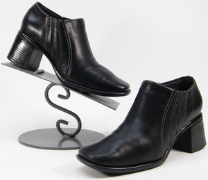 black leather chunky heel booties