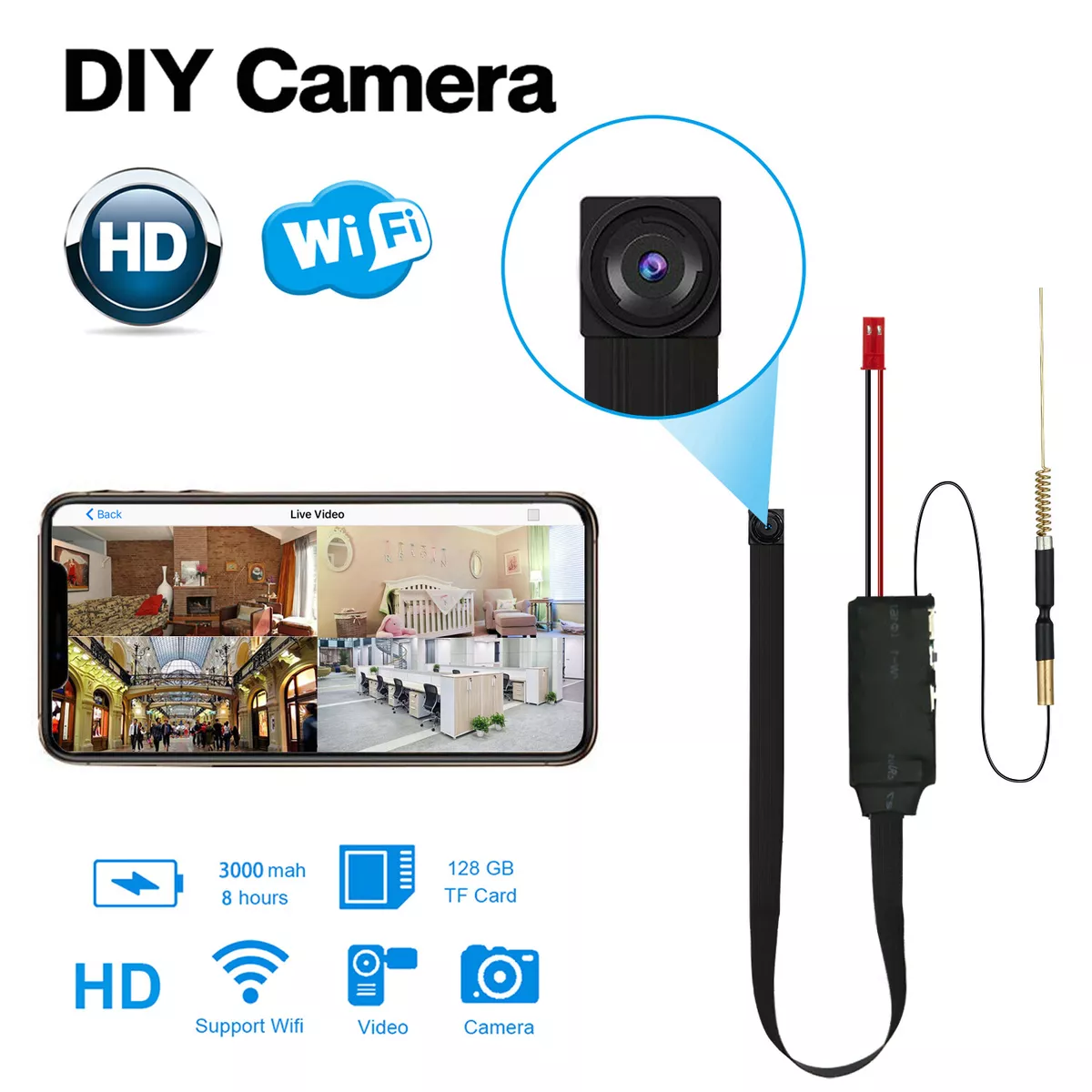 HD 1080P Mini Wireless Camera WiFi IP DIY Nanny Cam Motion