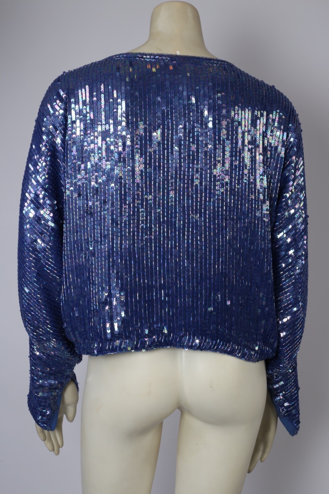 Vintage Sister Max Blue Silk Sequin Long Sleeve 80s Disco Party Blouse Size S image 9