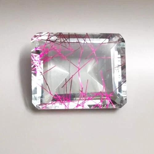112.8 Ct Emerald Cut Lab-Created Pink Rutilated Quartz Loose Gemstone CERTIFIED - Image 2 of 4