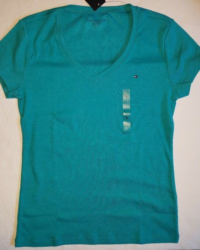 TOMMY HILFIGER Flag Logo t-shirt V-neck womens Size S M L XL 2XL Black Red Navy - Picture 8 of 33