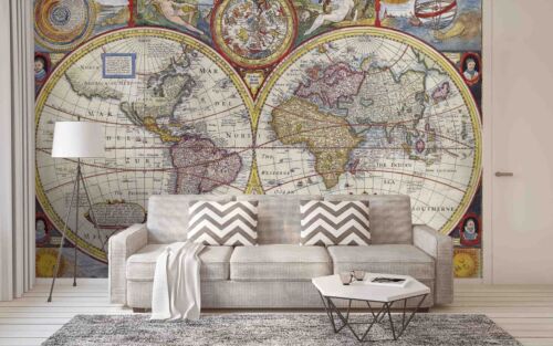 3D Retro World Map Self-adhesive Removeable Wallpaper Wall Mural - Picture 2 of 10