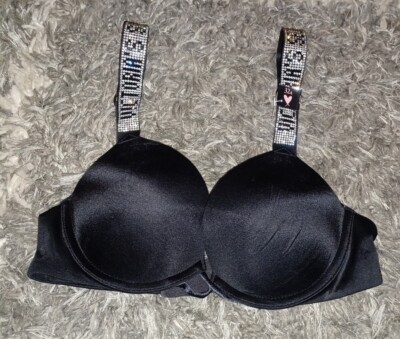 VS bombshell Logo shine rhinestone strap push up bra new 32a