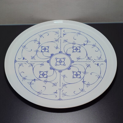 FORM MARIENBAD INGRES WEISS runde Servierplatte Strohblumen-Dekor  Indisch Blau 