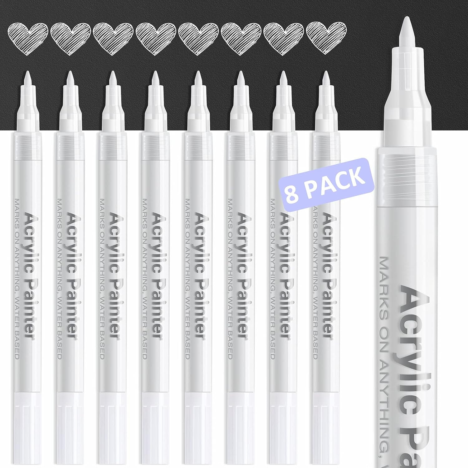 White Paint Pen Acrylic Marker: 8 Pack 0.7Mm White Paint Mar