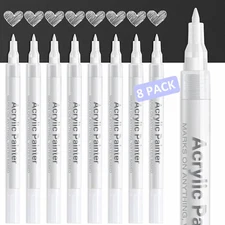 White Paint Pen Acrylic Marker: 8 Pack 0.7Mm White Paint Marker for Black Paper,