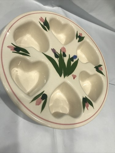 Vintage Clay Design Hearts Round Cupcakes Muffins Baking Dish Ivory Pink Floral - Picture 7 of 8