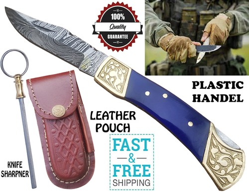 HP Pocket Folding Knife Camping Hunting Fishing Stainless Steel leather pouch - Picture 11 of 14