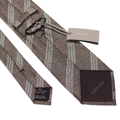 Cravate Tom Ford 100% Soie - Marron à Rayures Blanches, Neuf Avec étiquettes