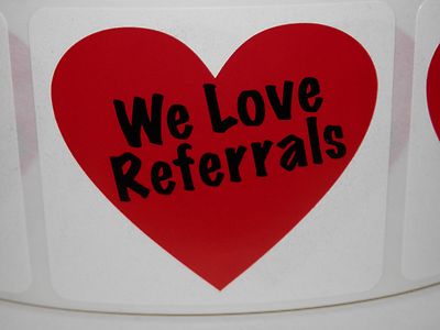 Large Heart, I Love Referrals - Red Great Real Estate Agents and Sales Supplies Heart Shaped I Love Referrals Stickers