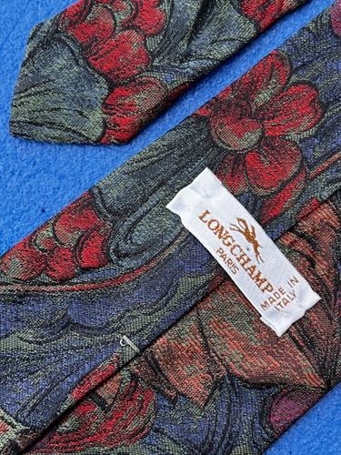 Authentic LONGCHAMP Full Flowers Design On Multicolor 100% Silk Necktie Tie - Picture 2 of 11