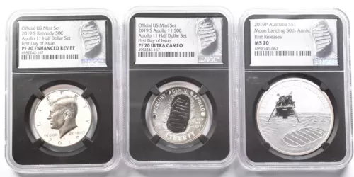 Set 2019-S Apollo 11 Commemorative Half Dollar Australia PF70 Reverse NGC *1203