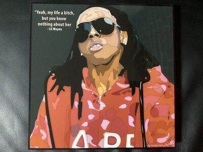 Bild POP ART Lil Wayne RNB Bitch Rap Poster Portrait  im Holzrahmen 25x25cm NEU