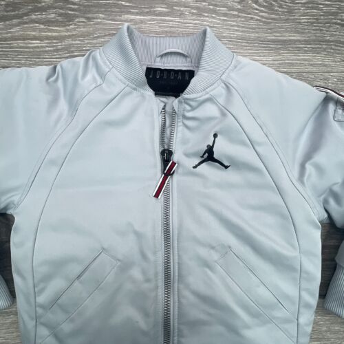 Nike Air Jordan Jacket Boys 7 Gray Bomber Puffer Lined Heavy Warm Winter Jumpman - Picture 2 of 16