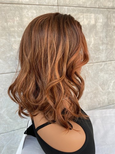 Shoulder Length Middle Part Light Auburn Mix Human Hair Blend Heat Ok Wigs WOmen - Picture 8 of 15