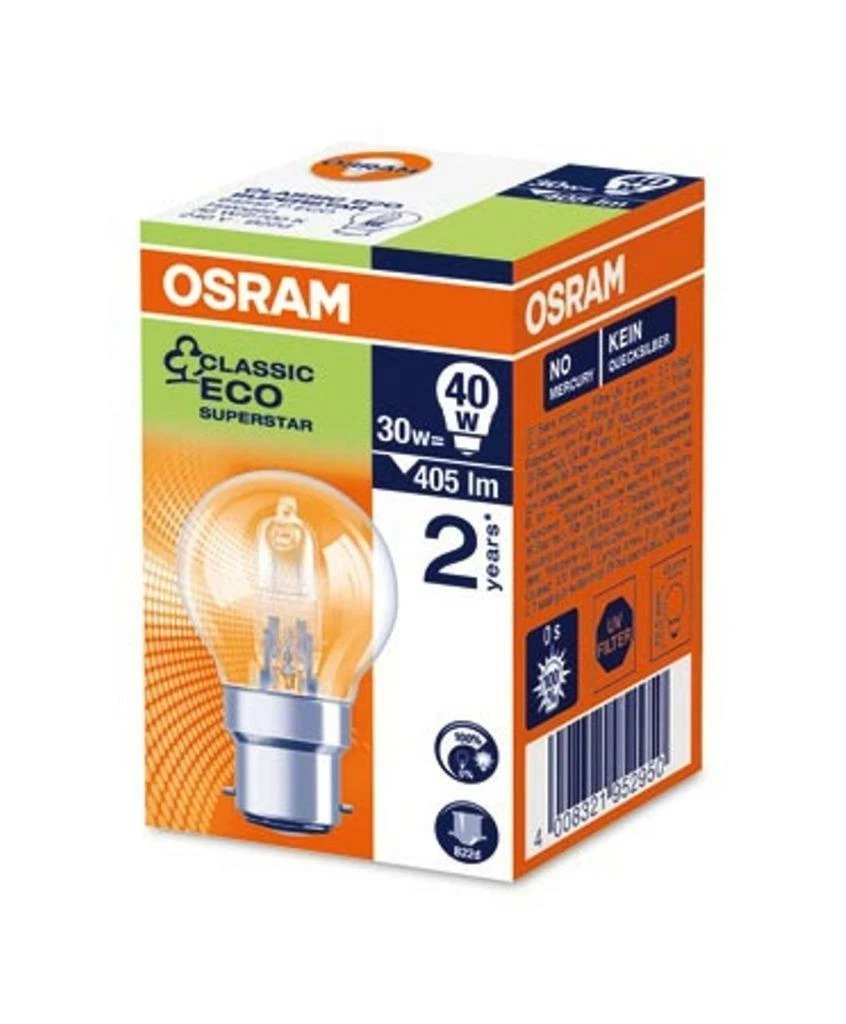 Osram B22d 30 Watt Halogen Globe Halogen Eco Bulb Energy Class D
