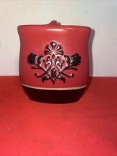 Toothbrush Holder Stoneware Maroon With Black Flowers- Estate Find