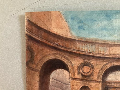 Very Beautiful Gouache Painting Fountain Paper Architecture 1950 To Identify Art - Picture 5 of 10