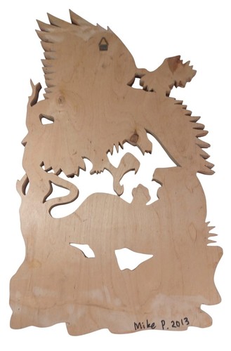 Handcrafted Wood 3D Intarsia Wall Sculpture Art Tiger Patriotic Eagle Battle XL - Picture 8 of 8