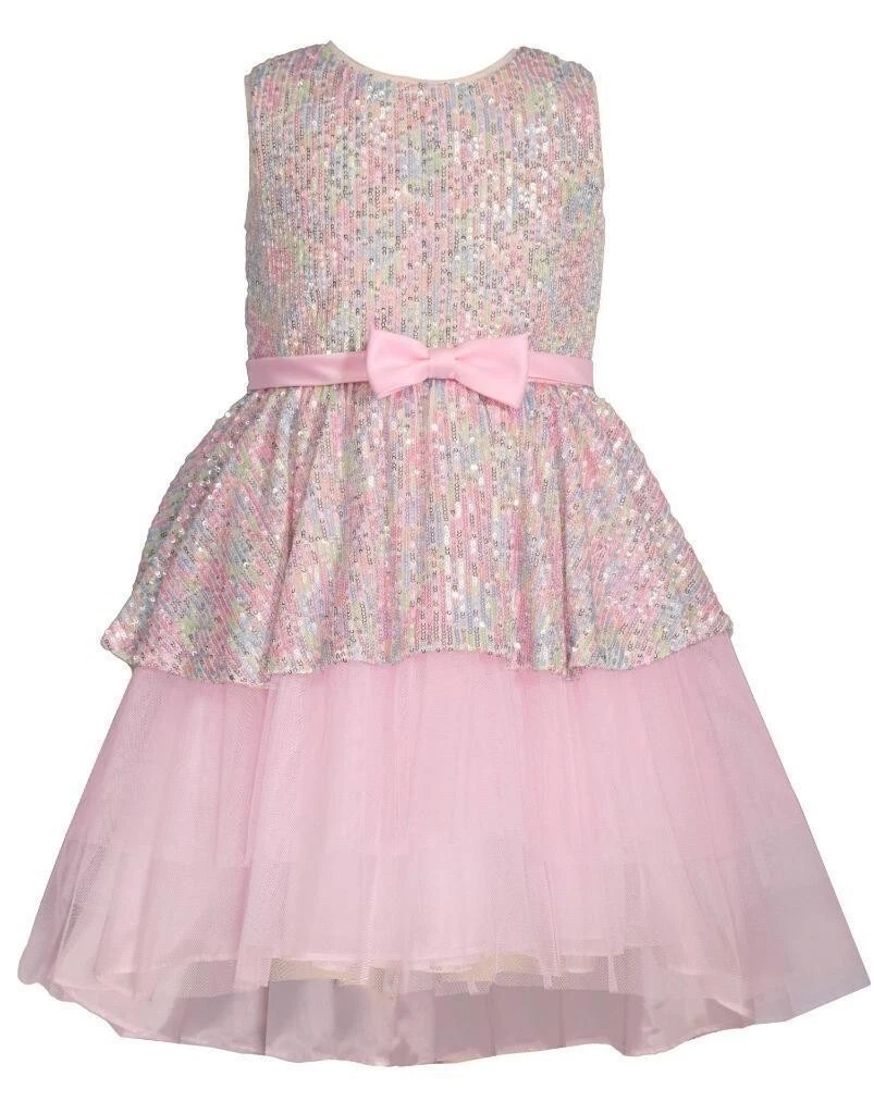 NWT Bonnie Jean Girls 6 Sleeveless Pink Pastel Sequins High-Low Mesh Party Dress