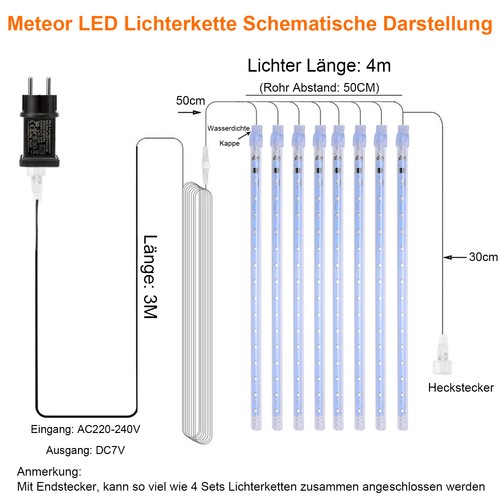 LED Meteorschauer Lichterkette Eiszapfen Weihnachtsbaum Beleuchtung Außen Garten - Bild 7 von 26