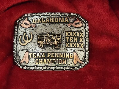 CHAMPION TROPHY TEAM PENNING PROFESSIONAL RODEO BUCKLE OKLAHOMA RARE 898