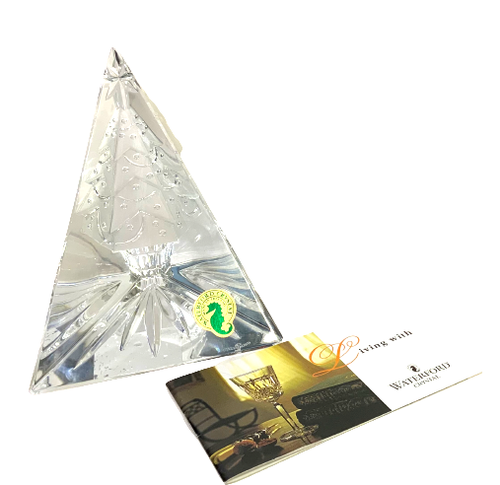 Waterford Crystal Happy Holidays Christmas Tree Sculpture Prism Paperwt 115034 - Picture 2 of 5
