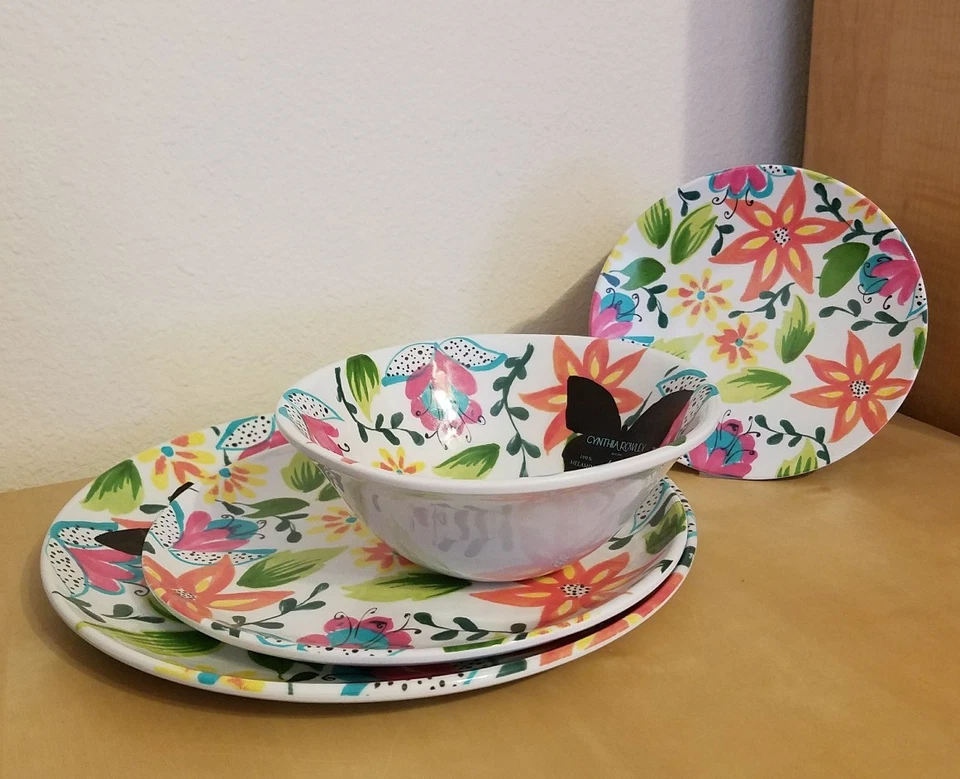 (Set of 16) Cynthia Rowley Bright Spring Flowers Floral Melamine Set Home Decor - Image 2 of 4