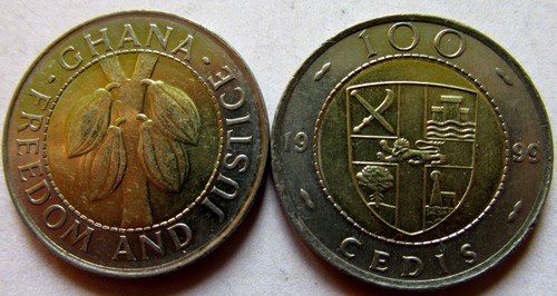 ghana 100 cedis 1999 bimetal unc km# 32