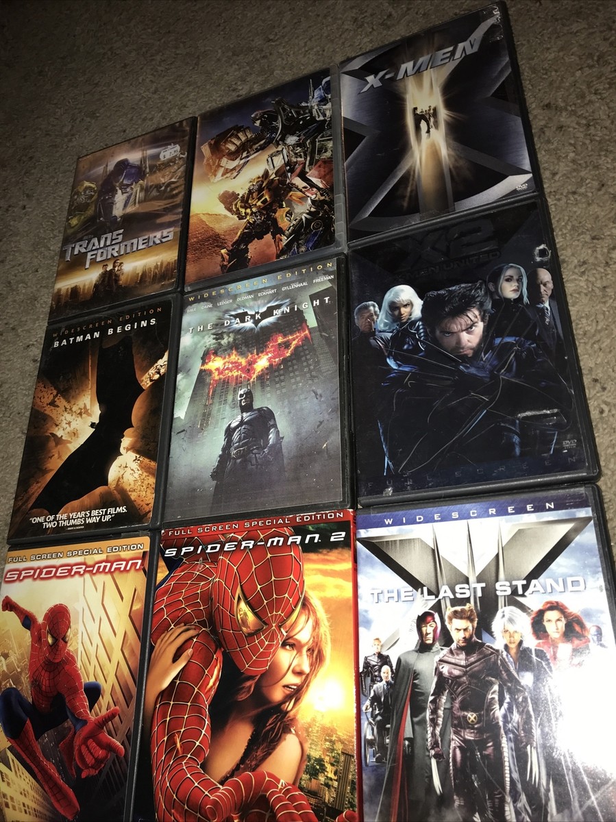 9 Superhero DVDs X-men X2 Last Stand Spider-man Dark Knight Batman