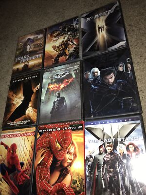 9 Superhero DVDs X-men X2 Last Stand Spider-man Dark Knight Batman