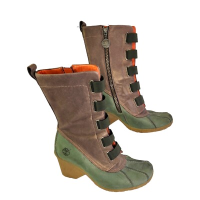 Timberland Urban Mallard High Heeled Rain Duck Boots Tan/Green