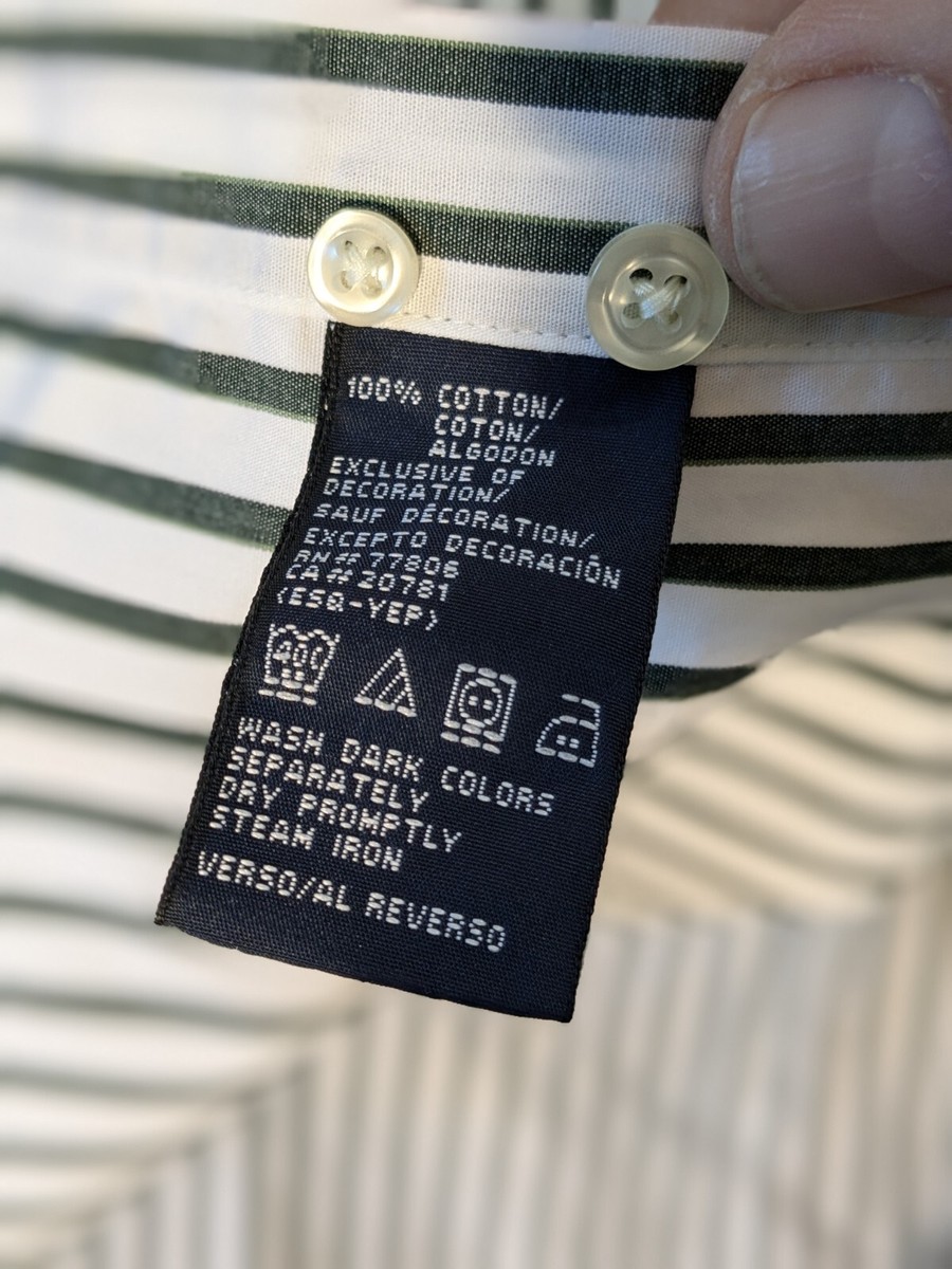 Large Tommy Hilfiger Gray White Striped Button Down Long Sleeve