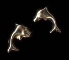 14K 9mm Fine Solid Yellow Gold Dolphin Fish Ocean Sea Beach Stud Earrings TQ