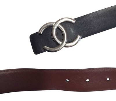 Chanel Reversible Leather Belt in Black/Burgundy | eBay