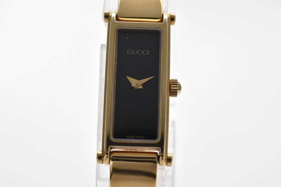 [Exc+5] Reloj brazalete vintage GUCCI 1500L 12 mm esfera negra dorada para mujer de Japón Foto 4 de 4